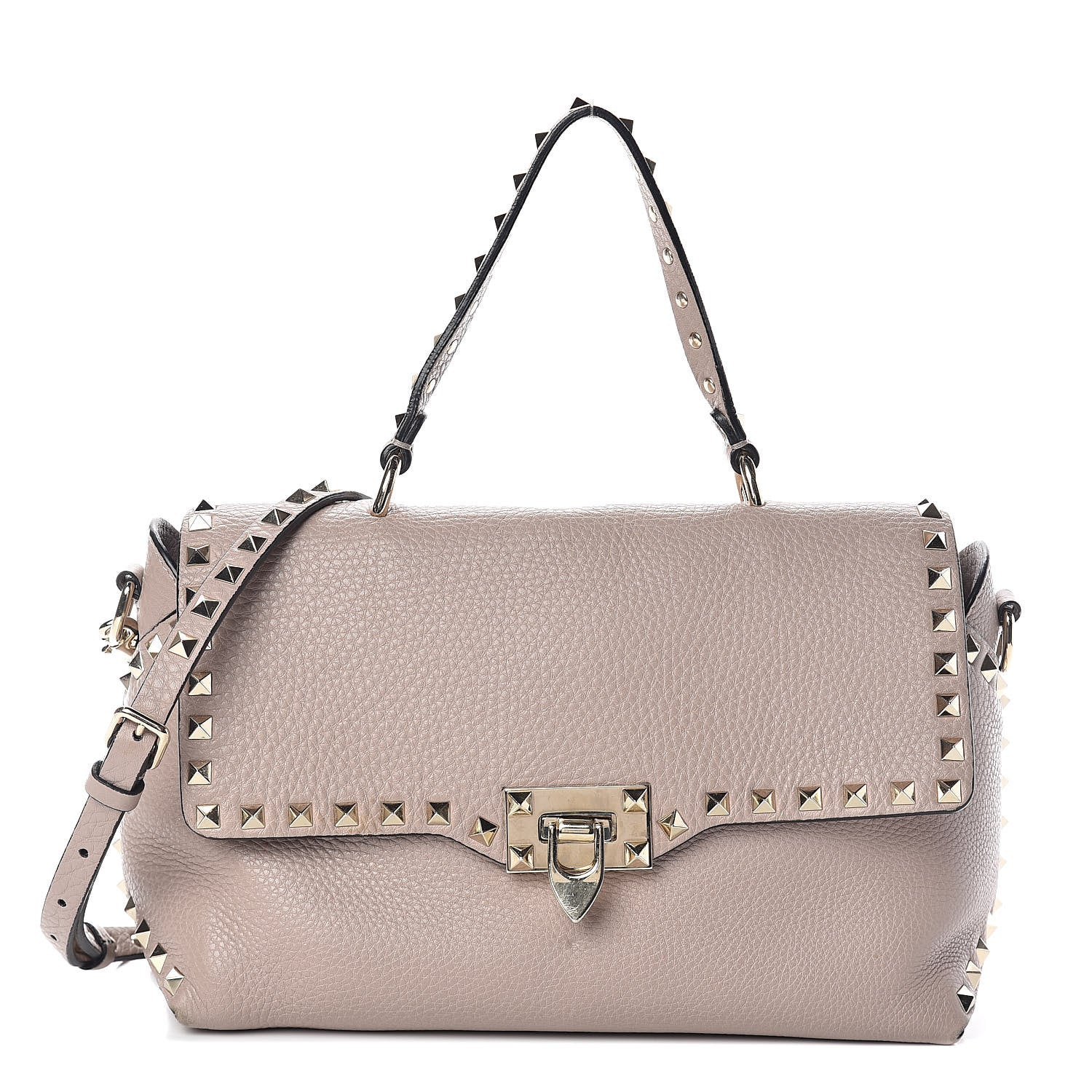 Valentino Garavani Pebbled Calfskin Rockstud Single Handle Flap Bag Poudre 1 of 10