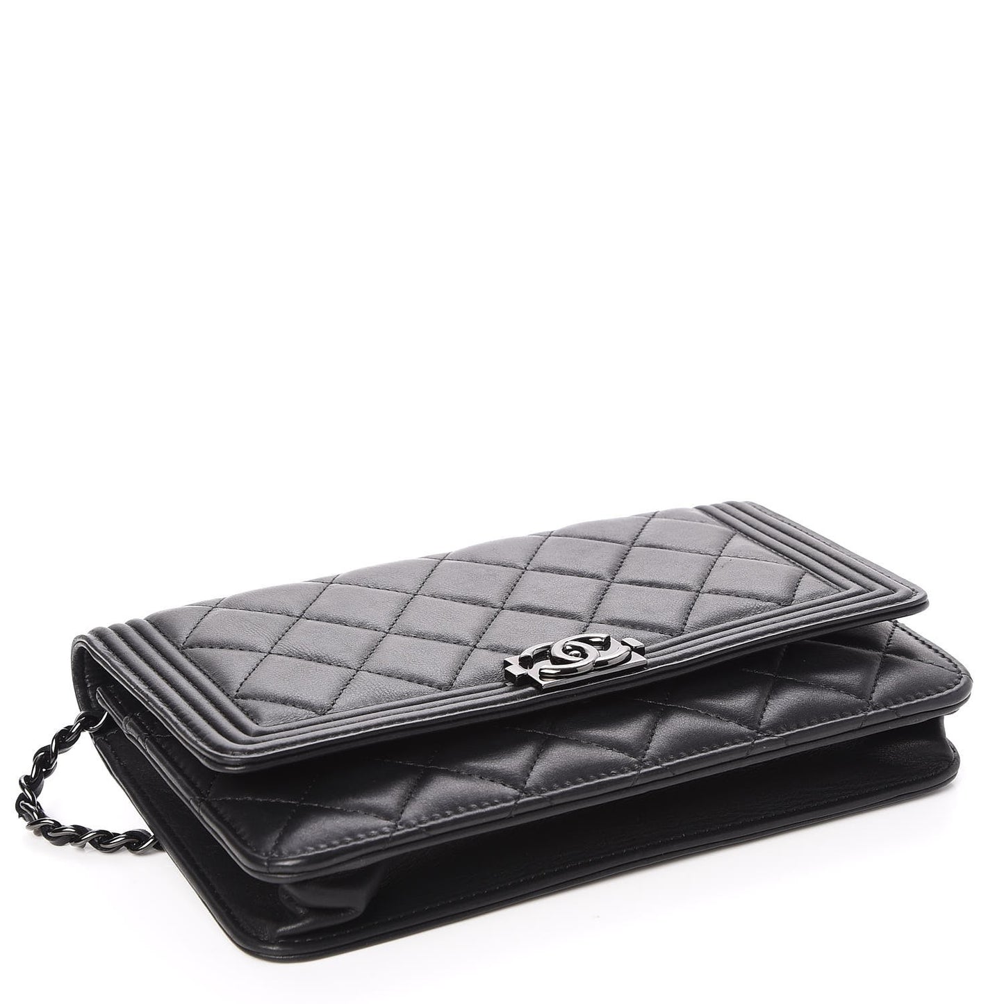 Calfskin Quilted Boy Wallet On Chain WOC Black