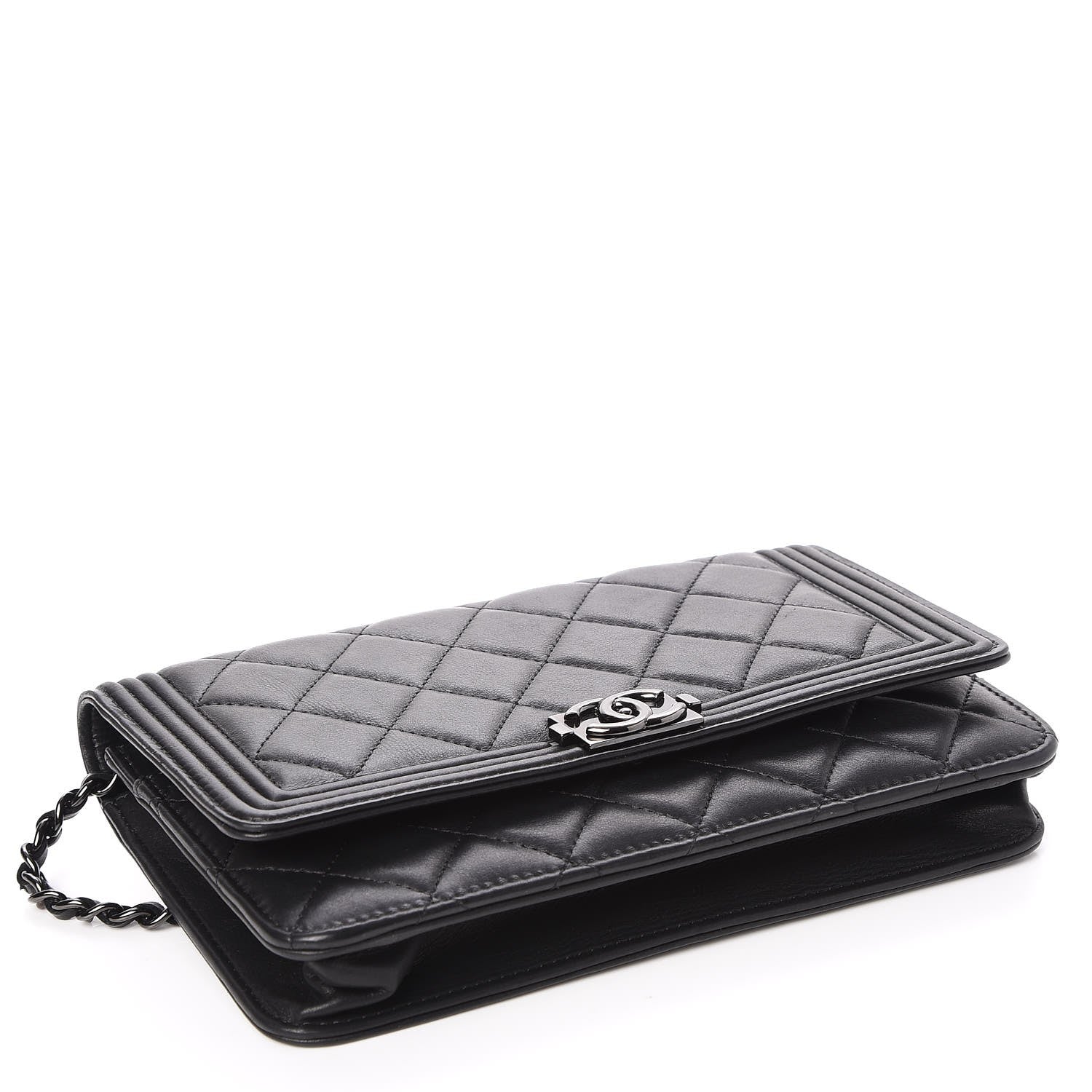 Chanel Calfskin Quilted Boy Wallet On Chain WOC Black 4 of 8