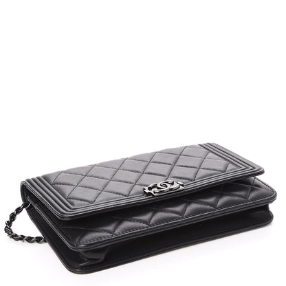 Chanel Calfskin Quilted Boy Wallet On Chain WOC Black 4 of 8