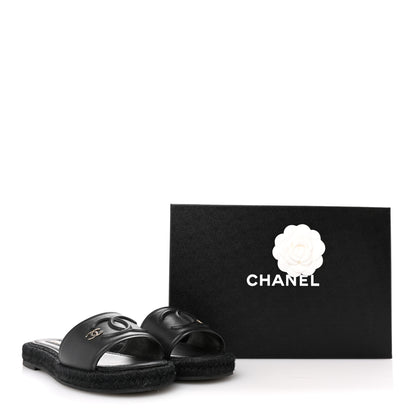 Chanel Lambskin Espadrille Mule Sandals 38 Black 10 of 10