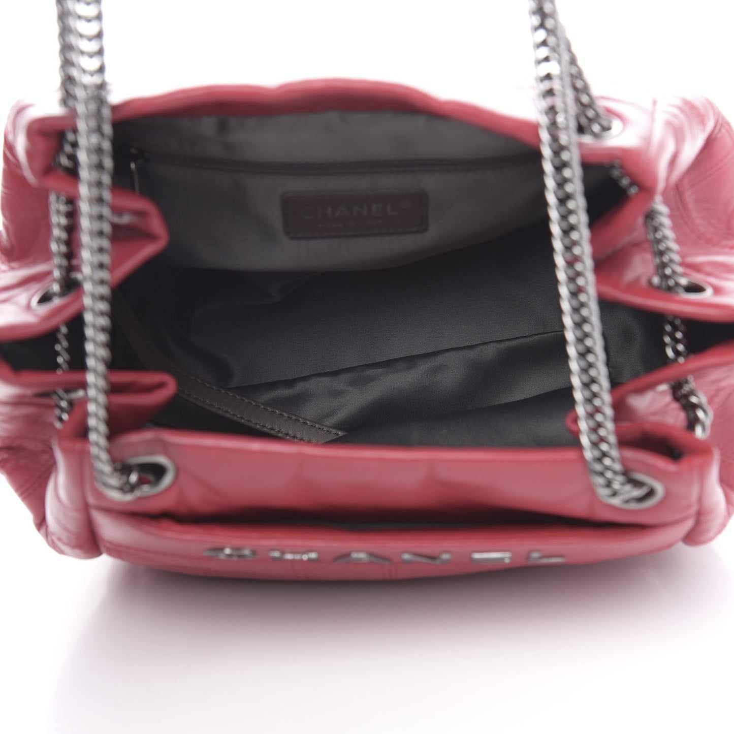 Lambskin Square Stitched Lax Accordion Shoulder Bag Red