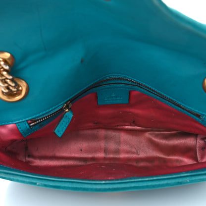 Gucci Velvet Matelasse Small GG Marmont Shoulder Bag Pavone Cyan 4 of 11