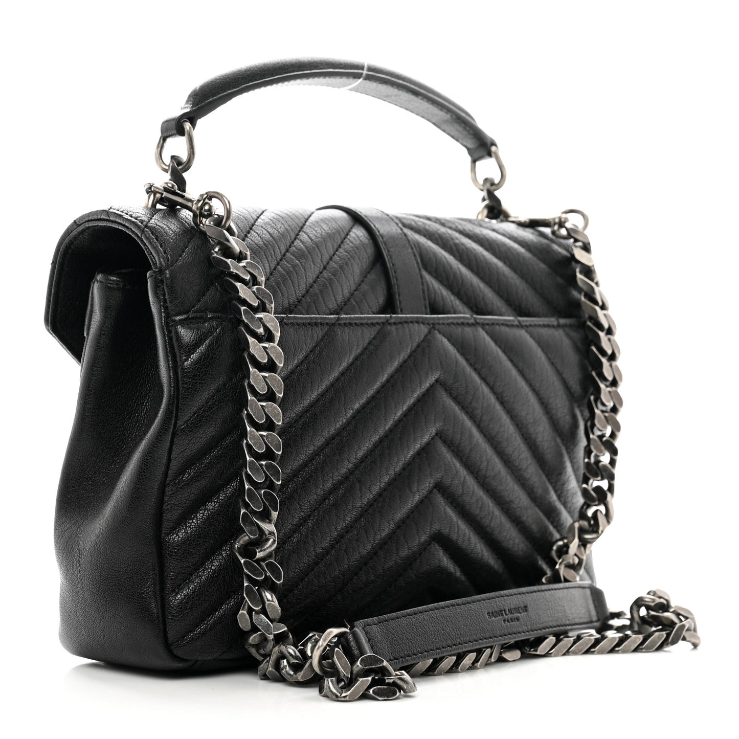 Sheepskin Matelasse Chevron Monogram Medium College Bag Black