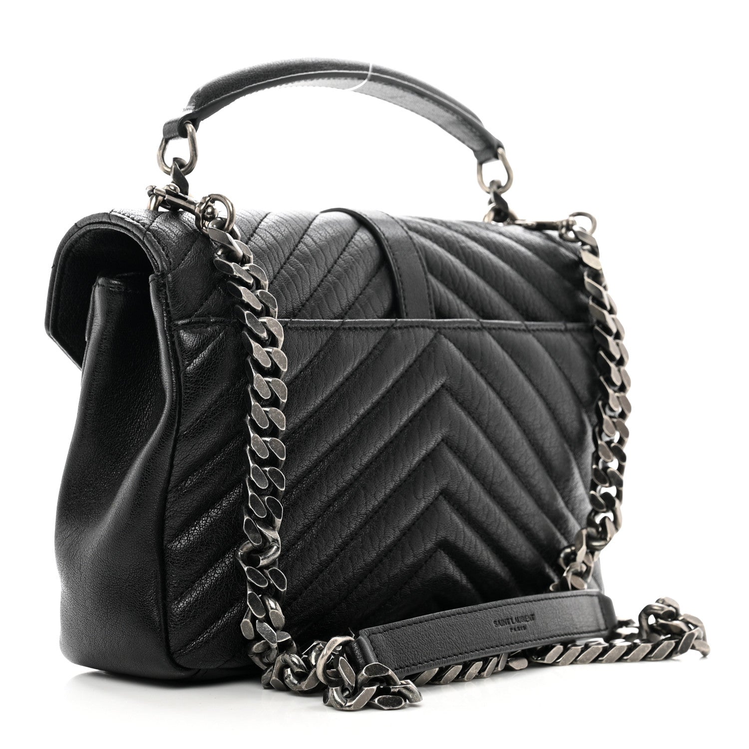 Saint Laurent Sheepskin Matelasse Chevron Monogram Medium College Bag Black 3 of 10