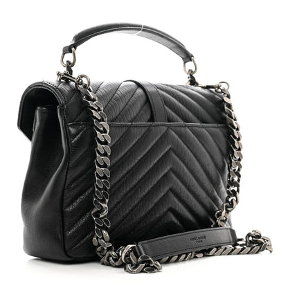 Saint Laurent Sheepskin Matelasse Chevron Monogram Medium College Bag Black 3 of 10