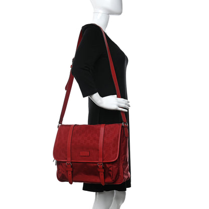 Gucci Nylon Monogram Double Buckle Flap Messenger Bag Vibrant Red 2 of 9
