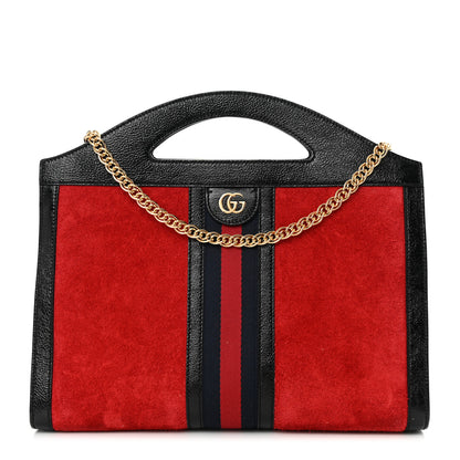 Gucci Suede Patent GG Web Medium Ophidia Top Handle Chain Hibiscus Red 1 of 16