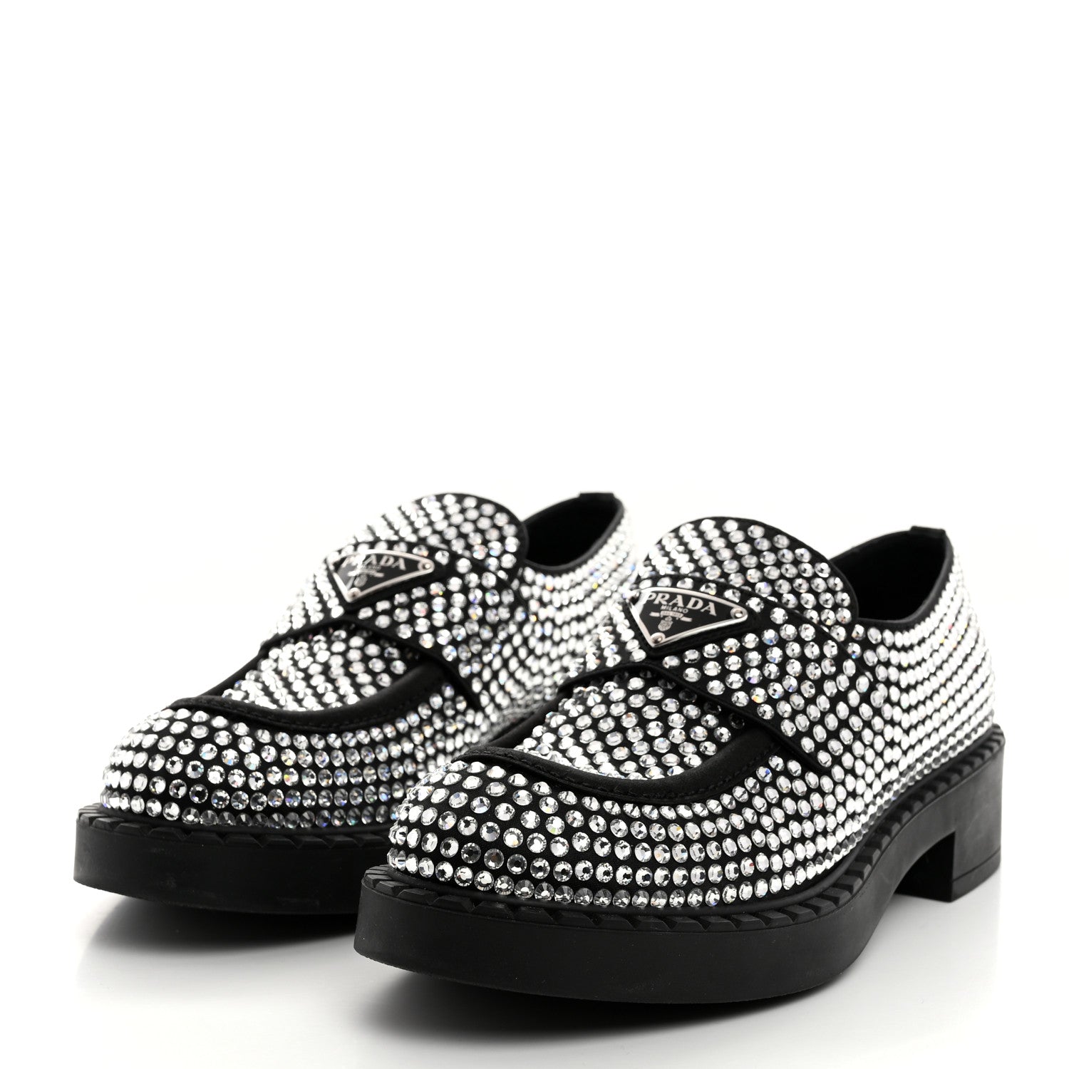Prada Satin Crystal Metal Triangle Logo 50mm Loafers 38 Cristal 3 of 9