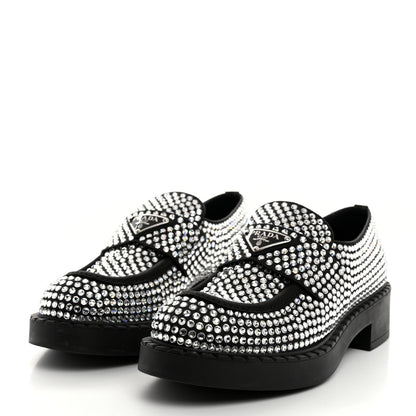 Prada Satin Crystal Metal Triangle Logo 50mm Loafers 38 Cristal 3 of 9