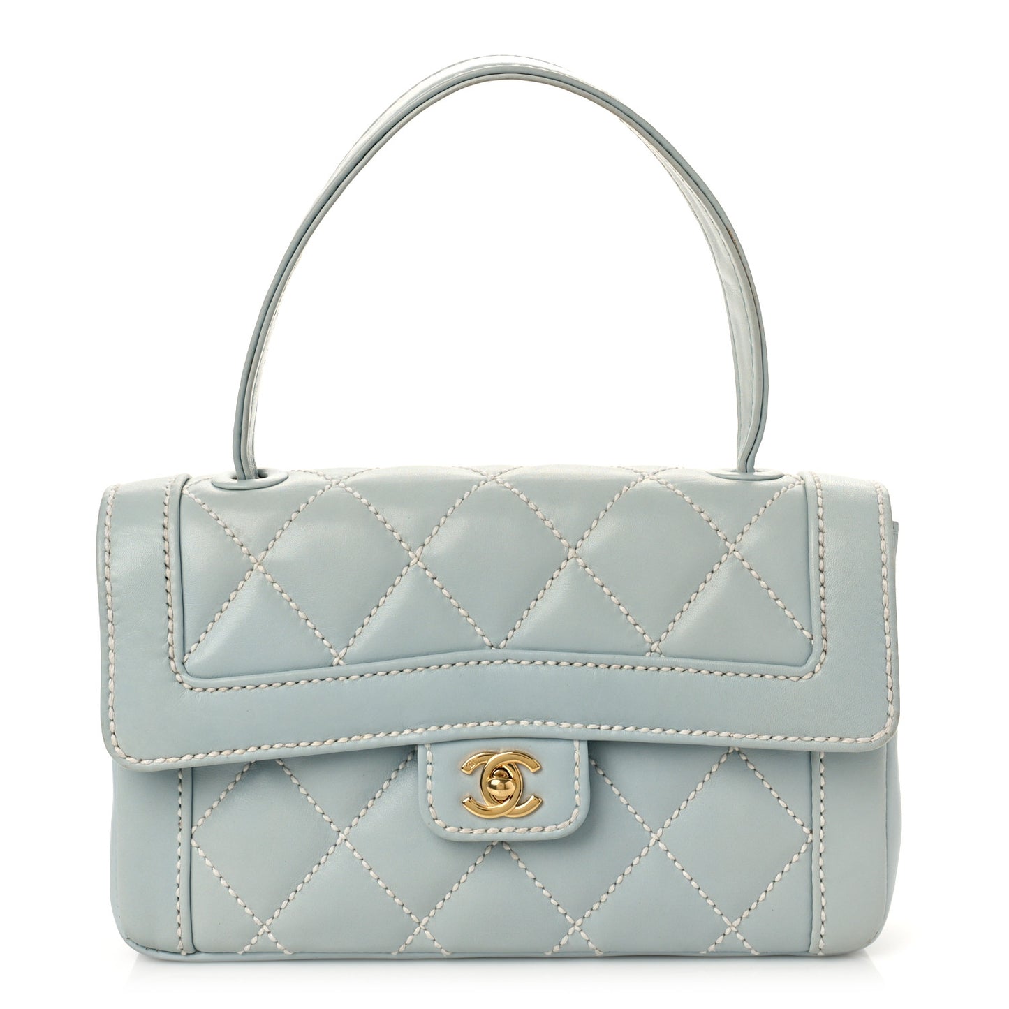 Calfskin Quilted Wild Stitch Flap Light Blue