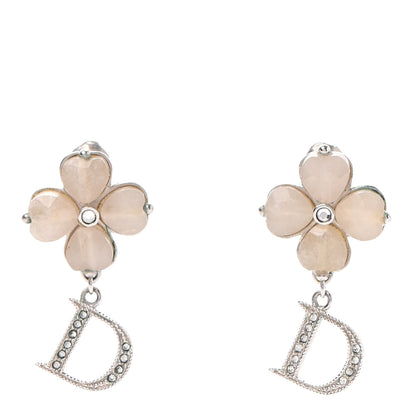 Christian Dior Pearl Crystal Clover Drop Earrings Silver 1 of 6