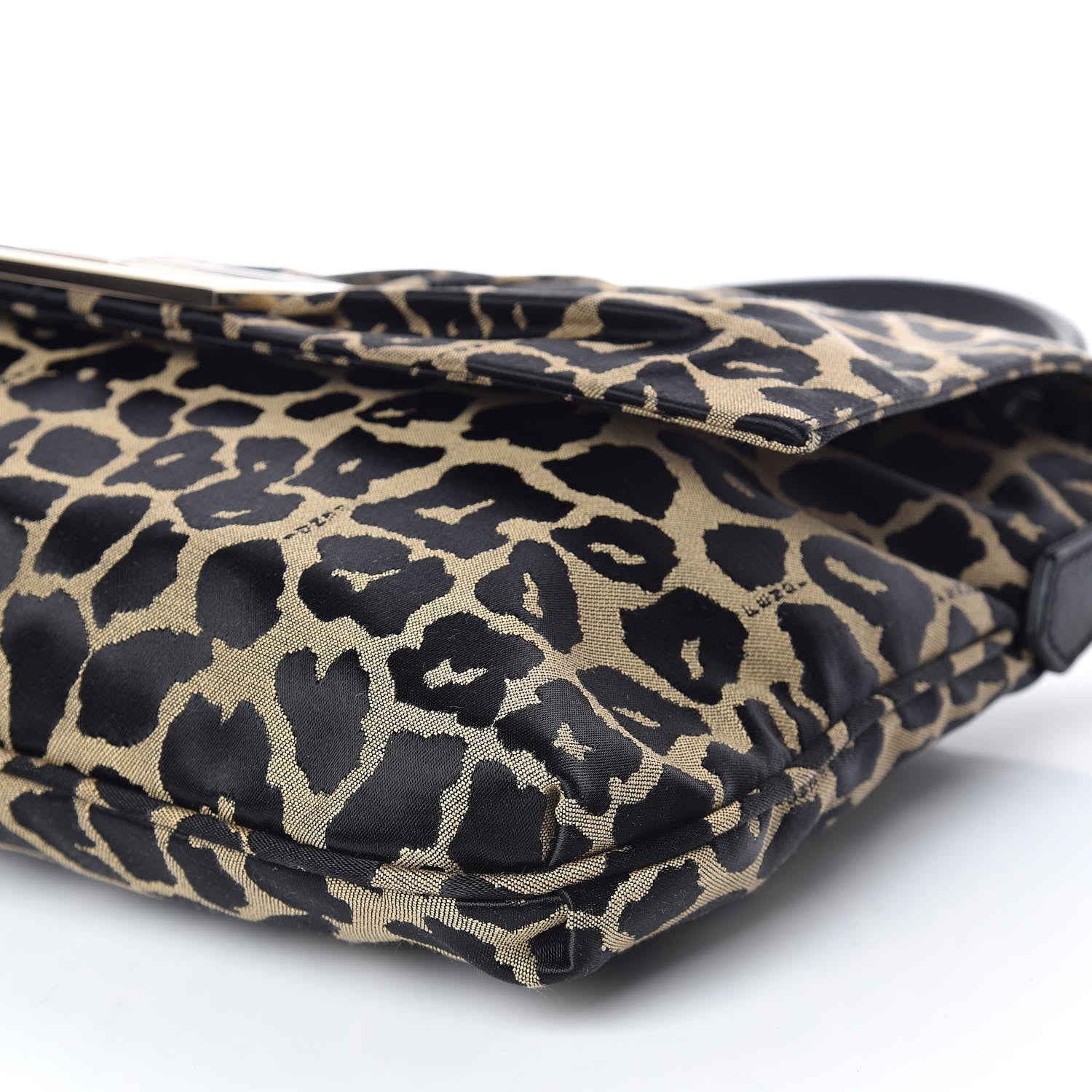 Fendi Jacquard Leopard Print Large Mia Shoulder Flap Taupe Black 6 of 10