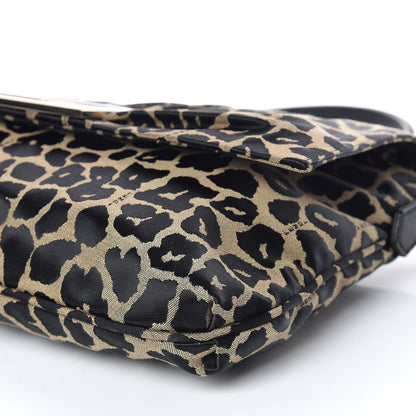Fendi Jacquard Leopard Print Large Mia Shoulder Flap Taupe Black 6 of 10