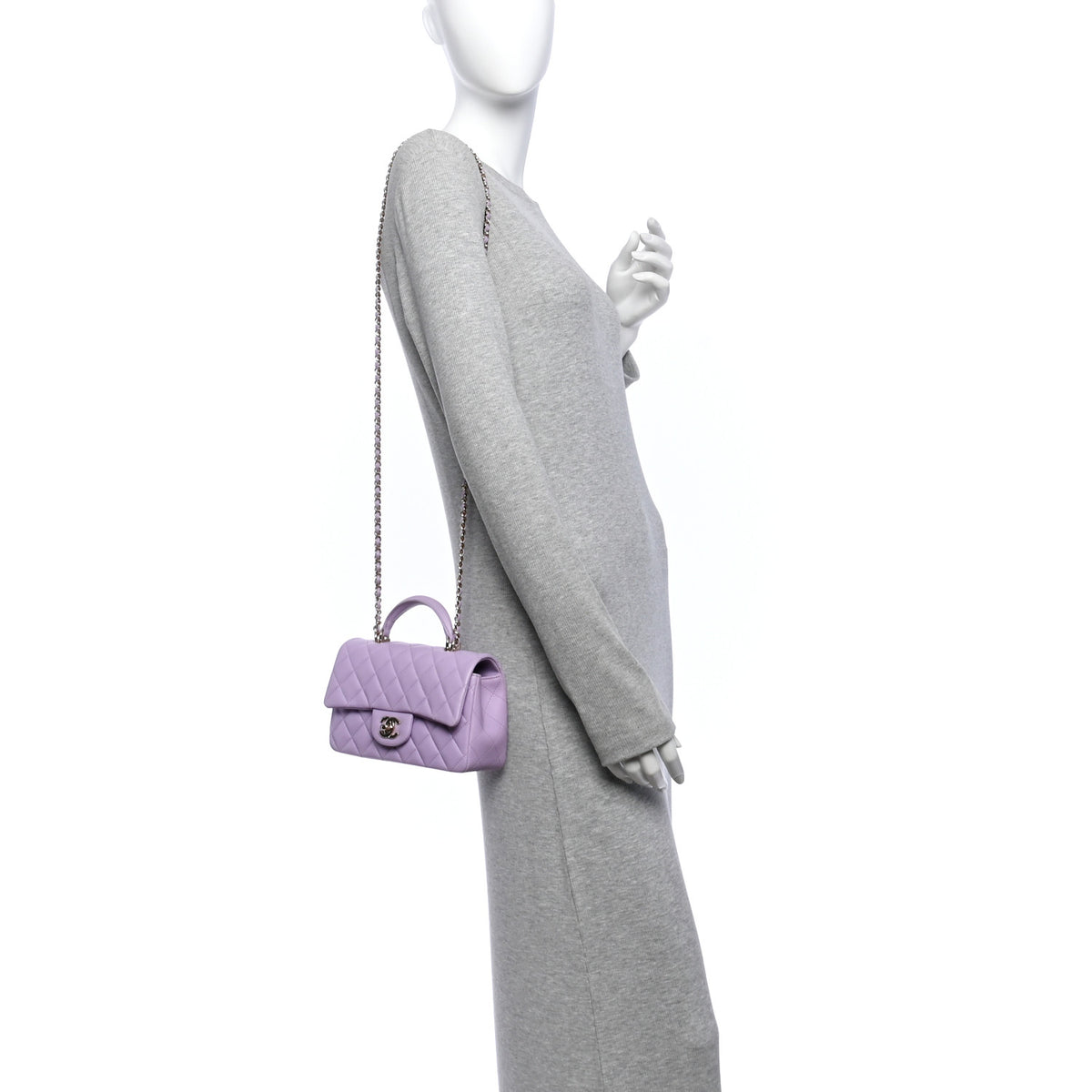 Lambskin Quilted Mini Top Handle Rectangular Flap Light Purple
