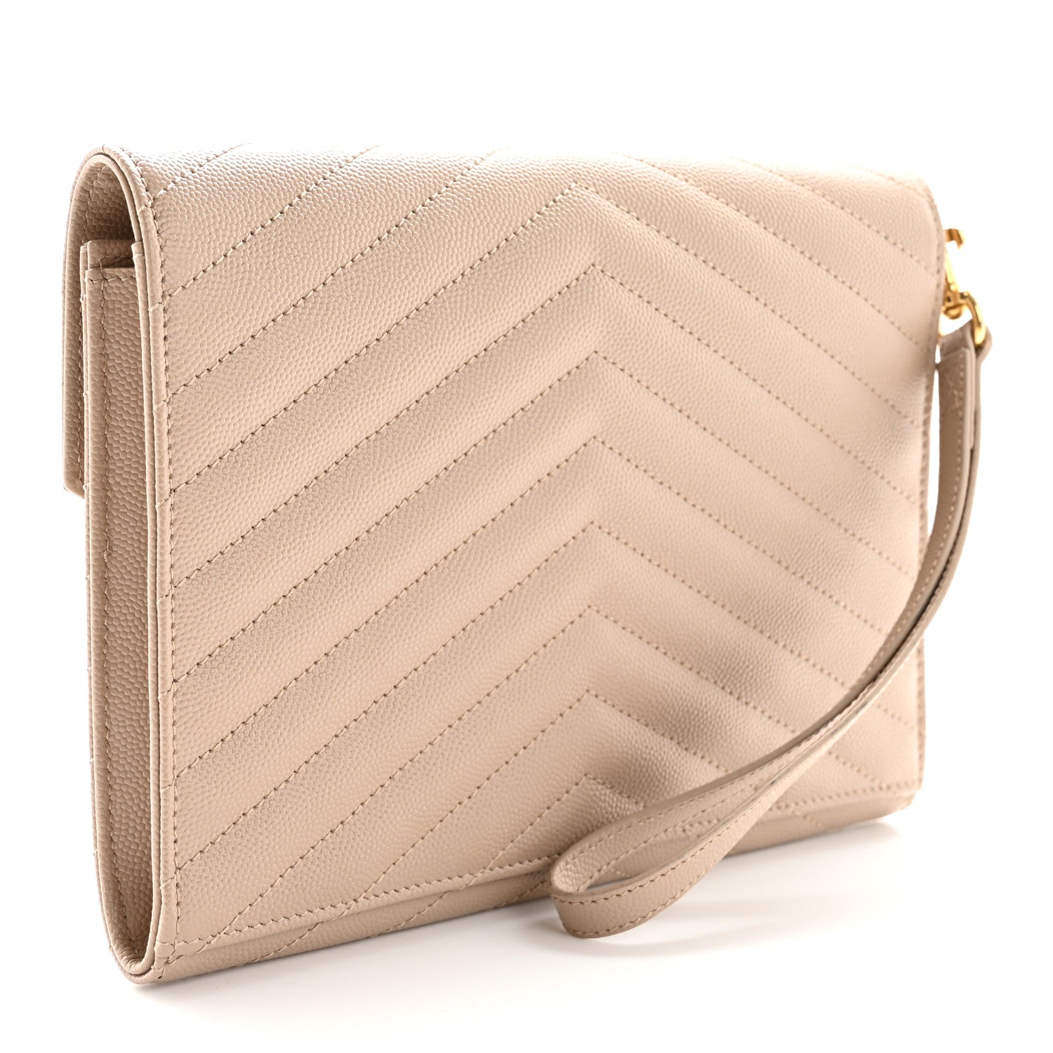 Saint Laurent Grain De Poudre Matelasse Chevron Monogram Envelope Clutch Dark Beige 3 of 11