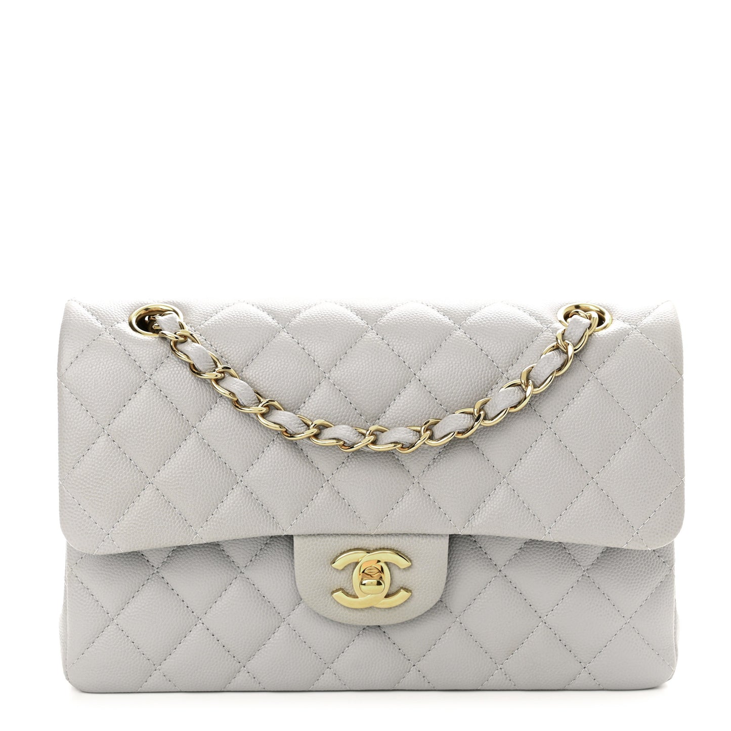 Caviar Quilted Small Double Flap Grey