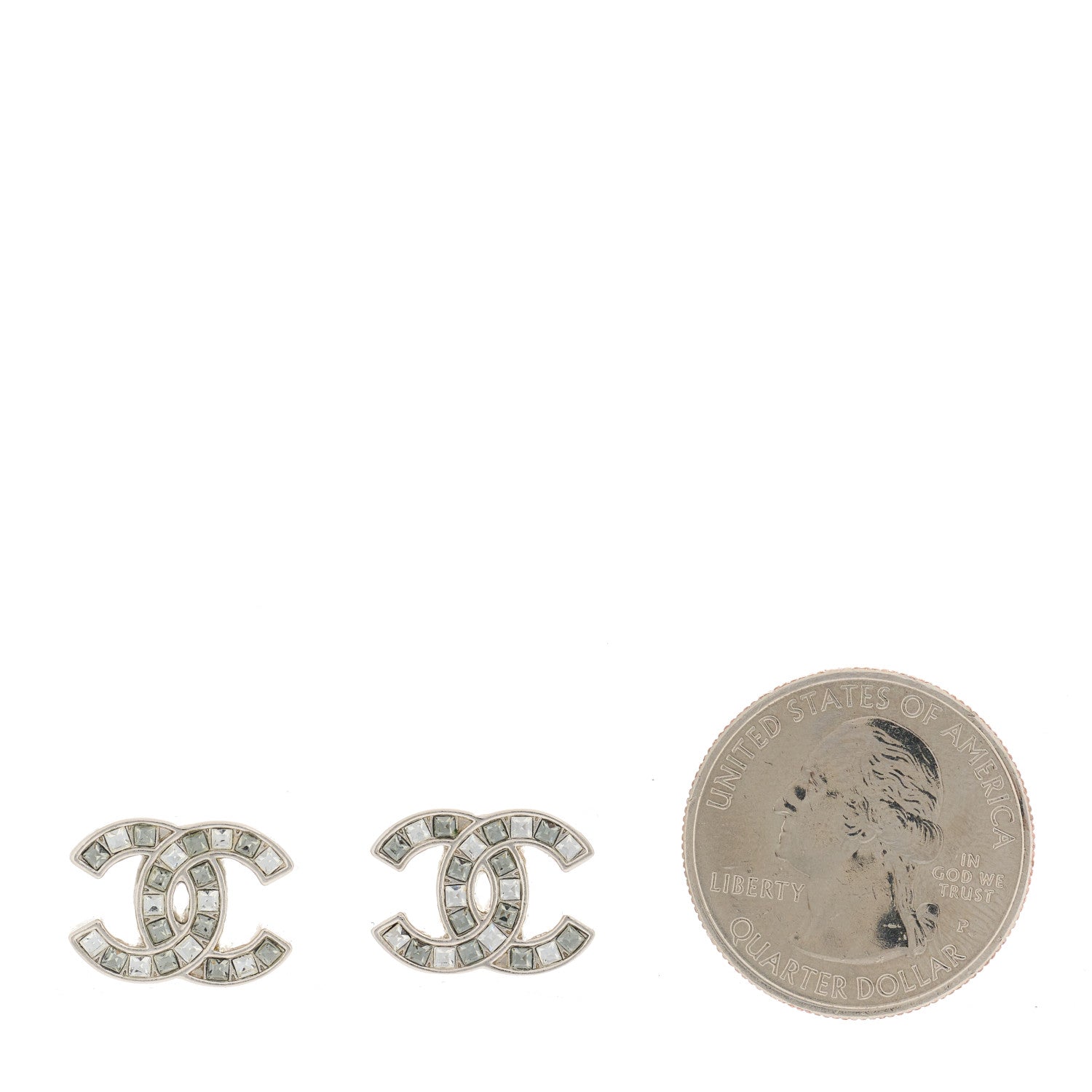 Chanel Baguette Crystal CC Earrings Silver Grey 4 of 5