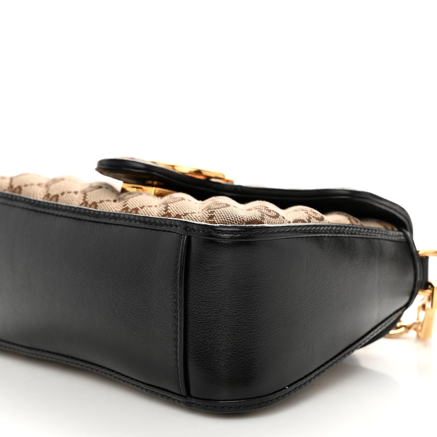 Monogram Azalea Calfskin Matelasse Diagonal Mini GG Marmont Top Handle Shoulder Bag Beige Ebony Black