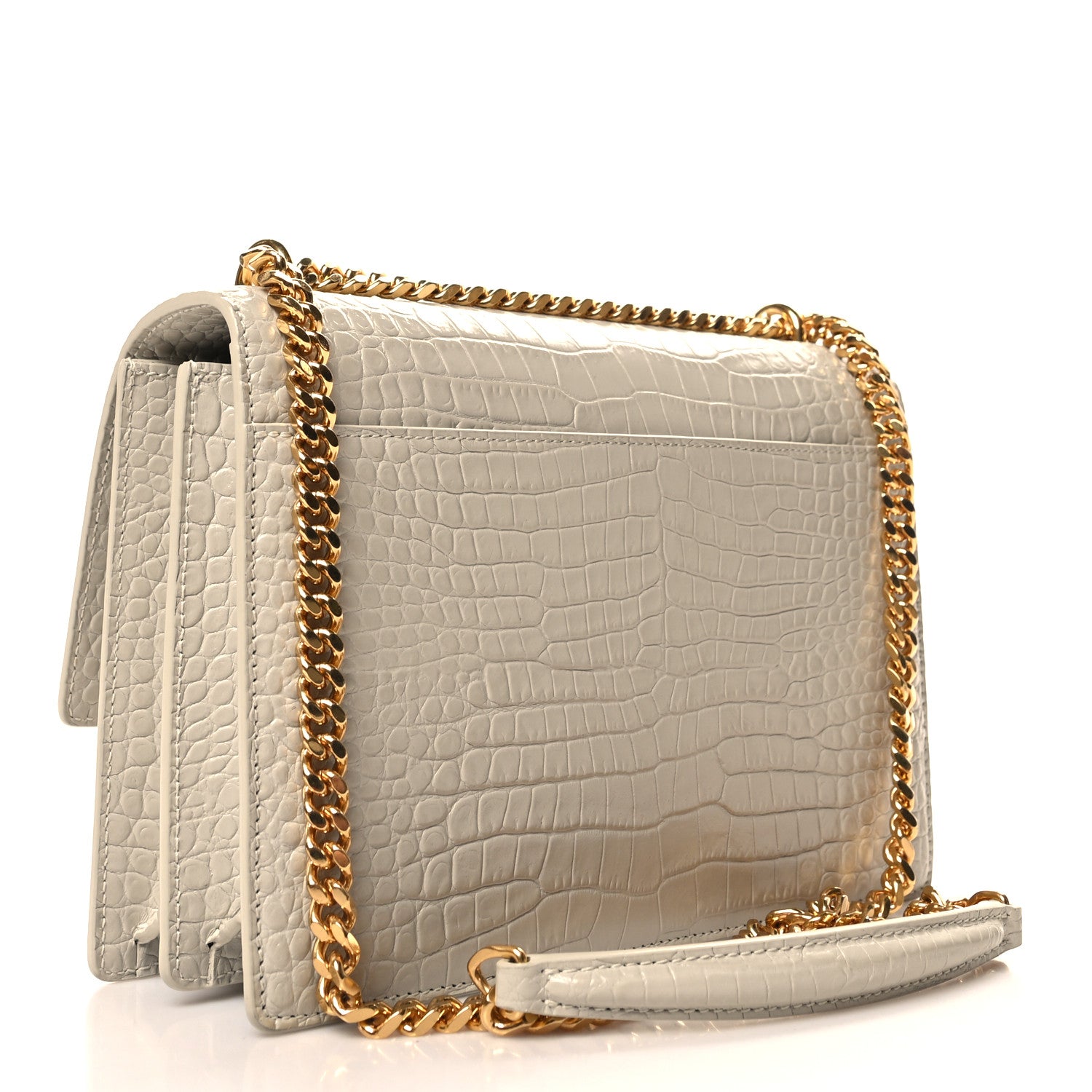 Saint Laurent Calfskin Crocodile Embossed Medium Monogram Sunset Blanc Vintage 3 of 11