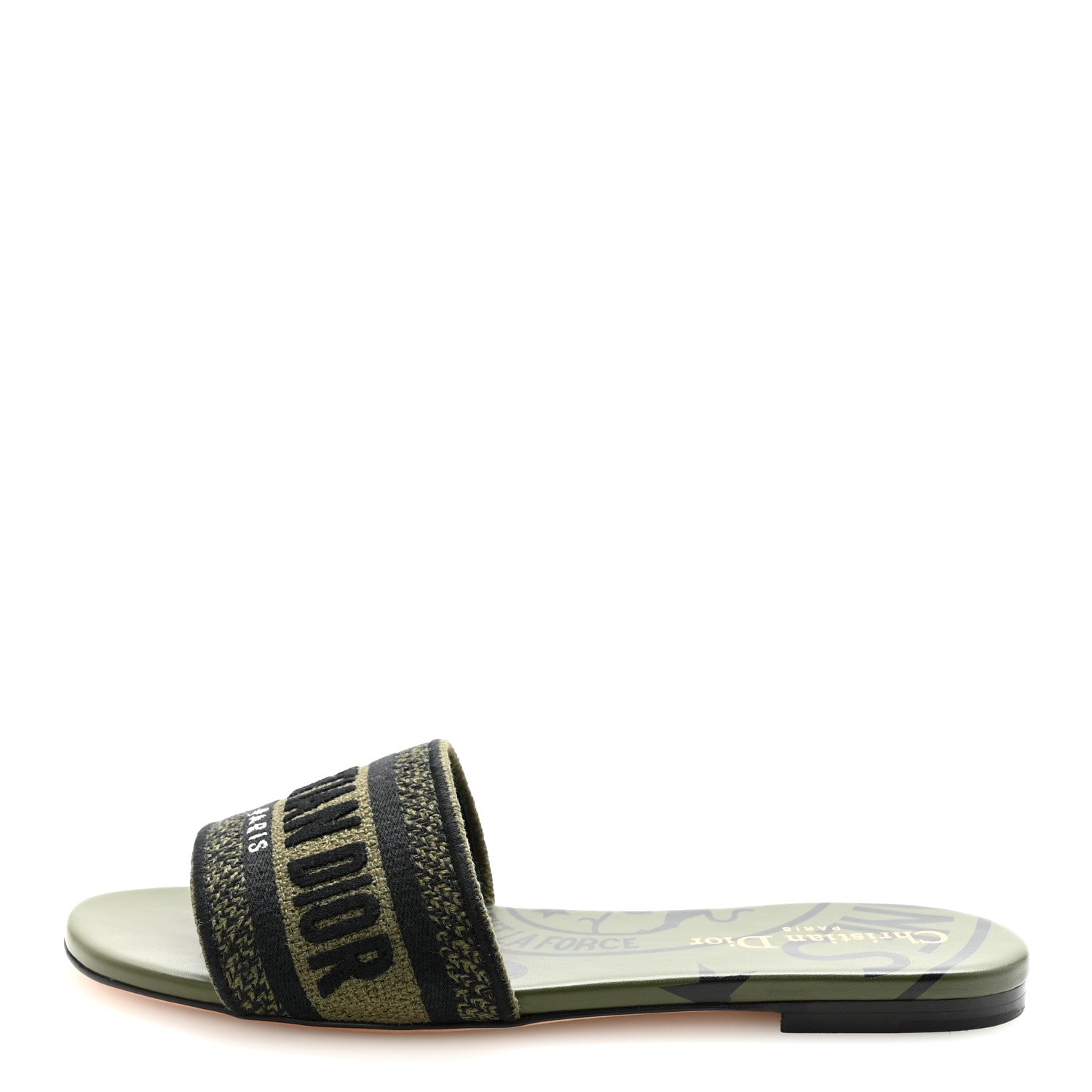 Christian Dior Canvas Union Embroidered Dway Flat Slide Sandals 36.5 Kaki 1 of 10