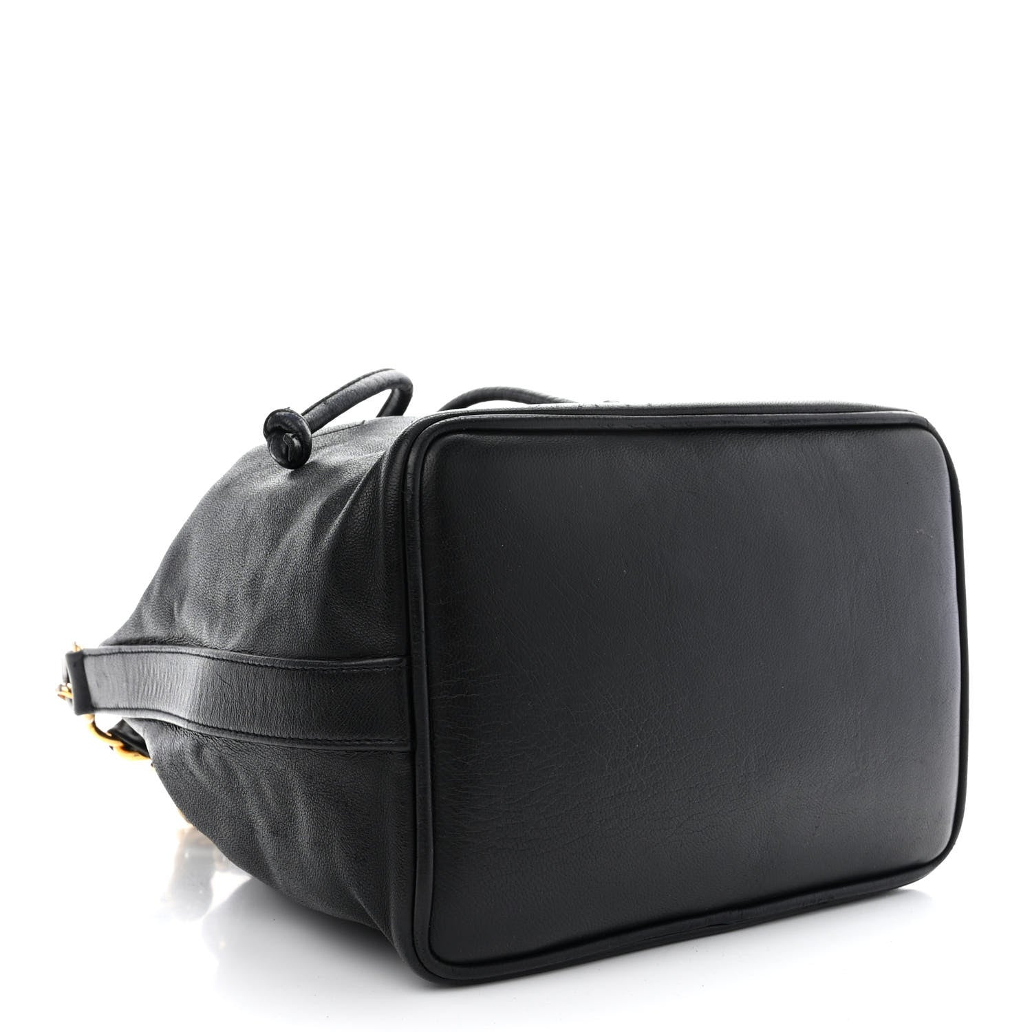 Chanel Lambskin CC Stitched Drawstring Bucket Bag Black 4 of 10