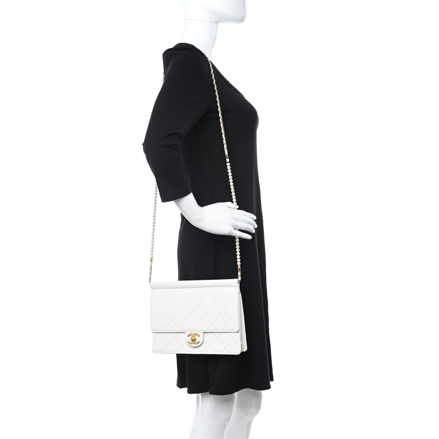 Chanel Lambskin Quilted Large Pearl Chain Flap Bag White 2 of 13