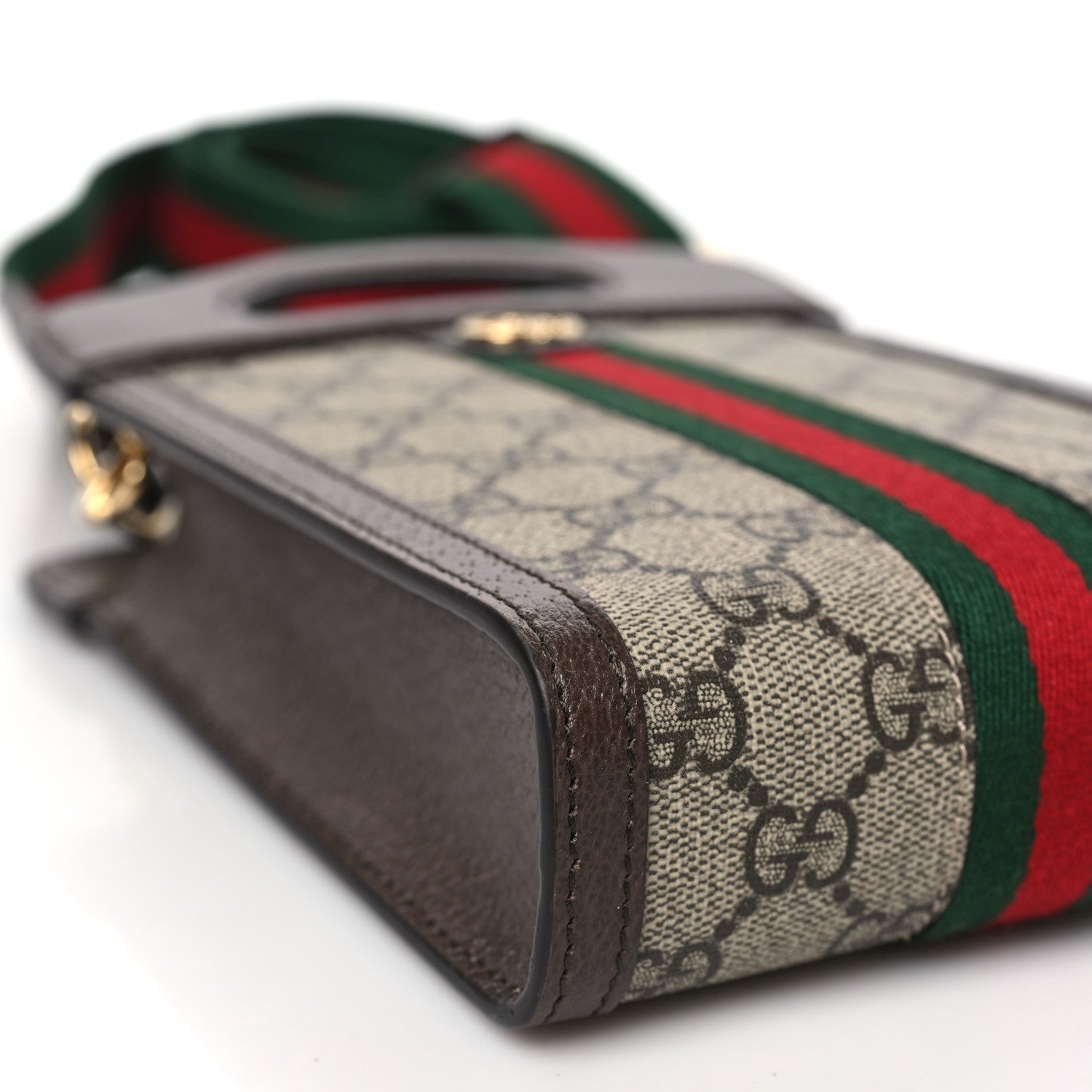 Gucci GG Supreme Monogram Textured Dollar Calfskin Web Mini Ophidia Top Slip Handle Crossbody Bag Beige Ebony New Acero 7 of 9