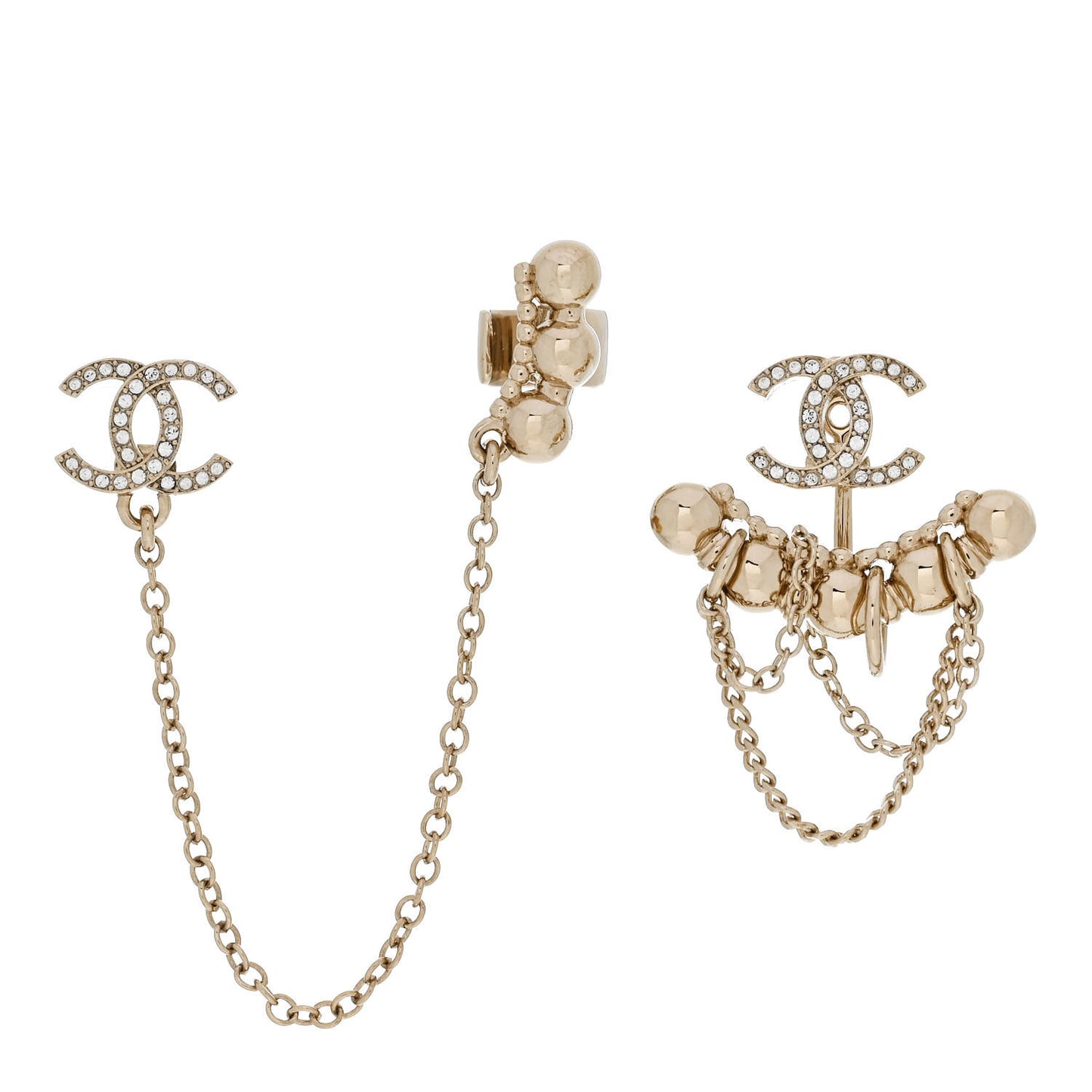 Metal Crystal CC Chain Cuff Earrings Gold