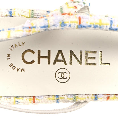 Chanel Tweed Grosgrain Cap Toe CC Slingback Flat 40 White Multicolor 9 of 10