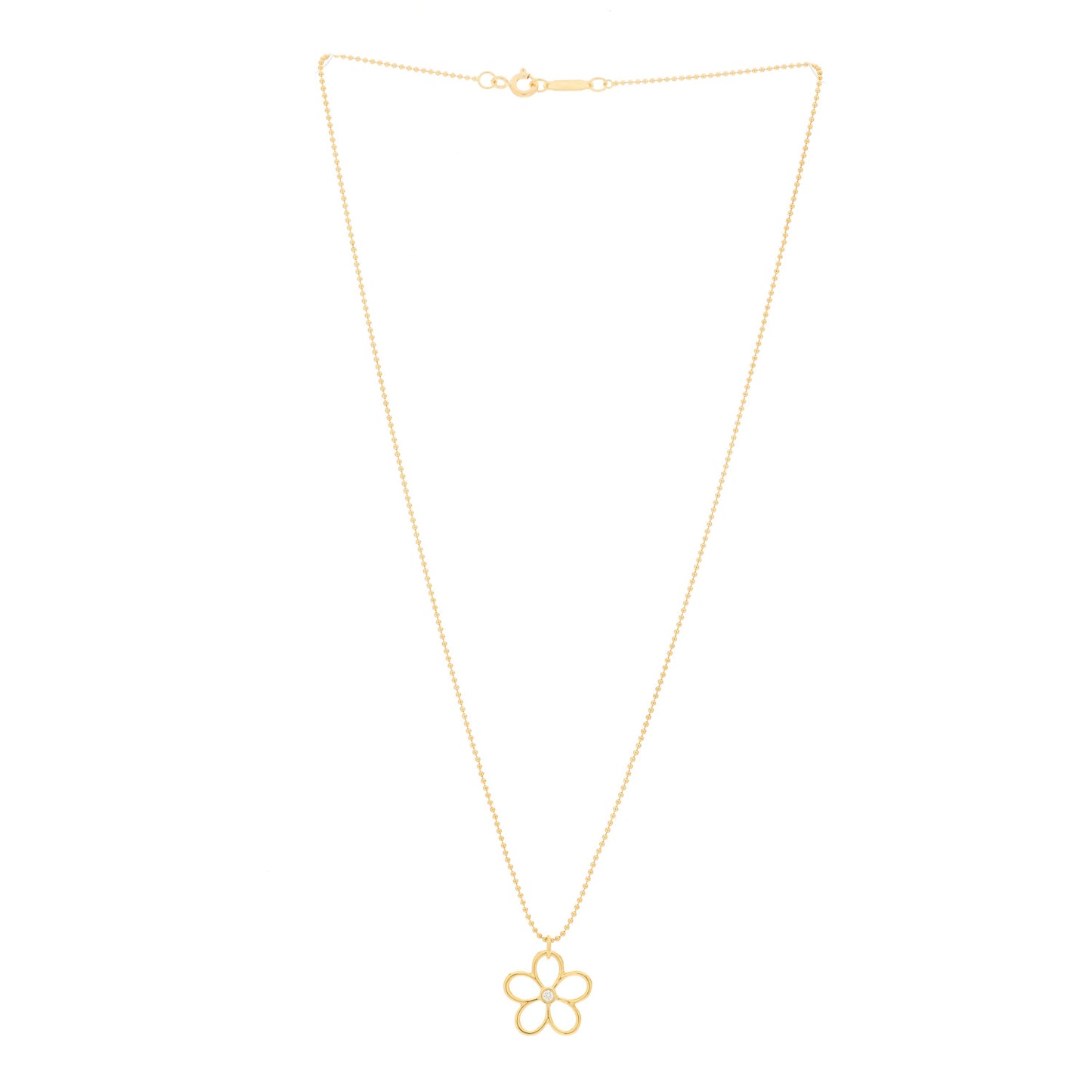 18K Yellow Gold Diamond Open Flower Pendant Necklace