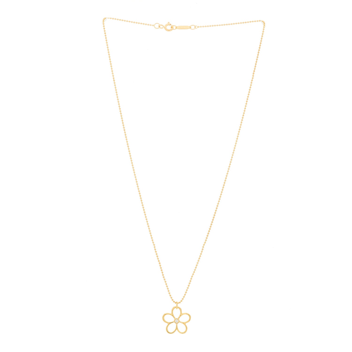 Tiffany 18K Yellow Gold Diamond Open Flower Pendant Necklace 3 of 6