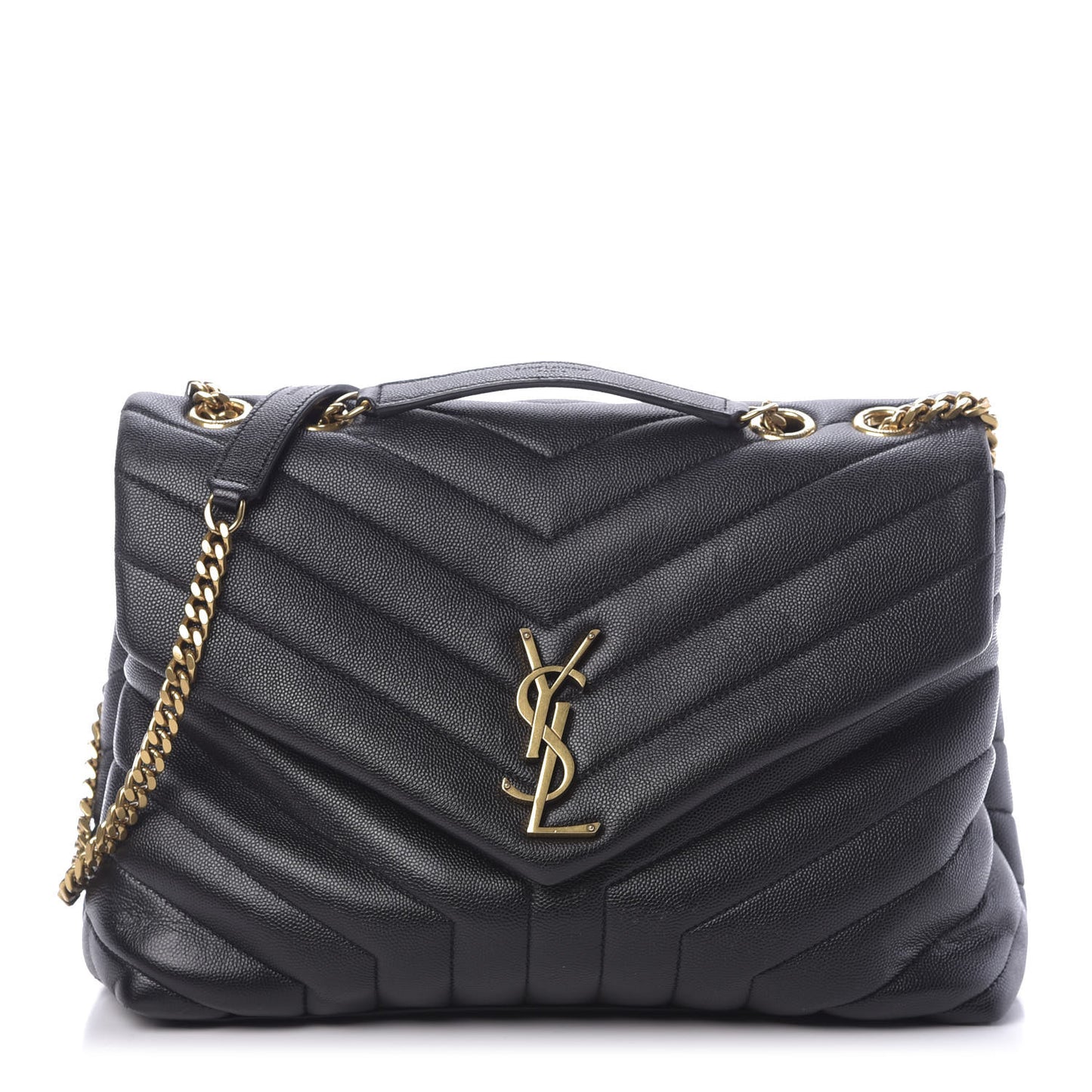 Grain de Poudre Calfskin Y Quilted Monogram Medium Loulou Chain Satchel Black