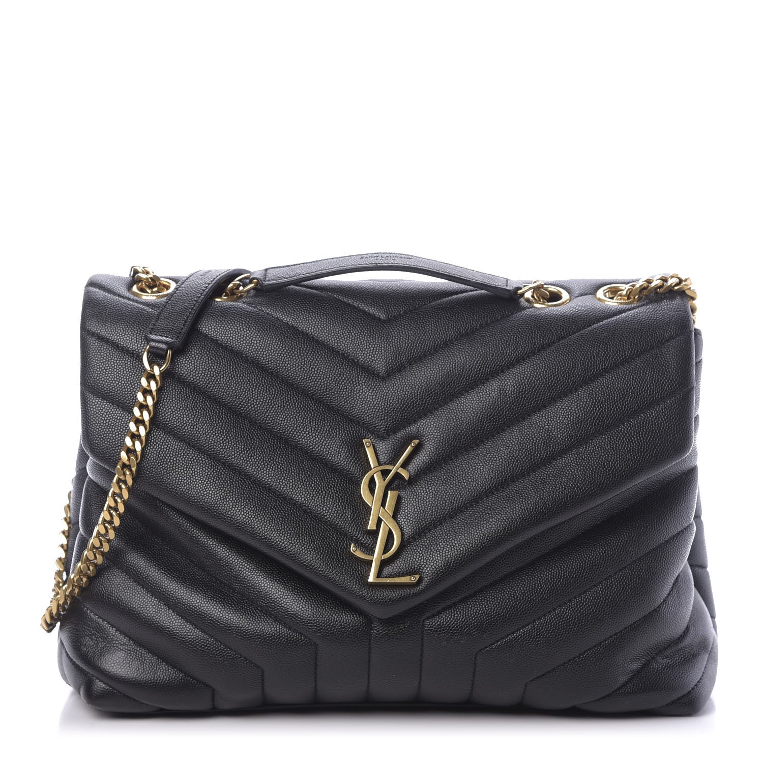 Saint Laurent Grain de Poudre Calfskin Y Quilted Monogram Medium Loulou Chain Satchel Black 1 of 10