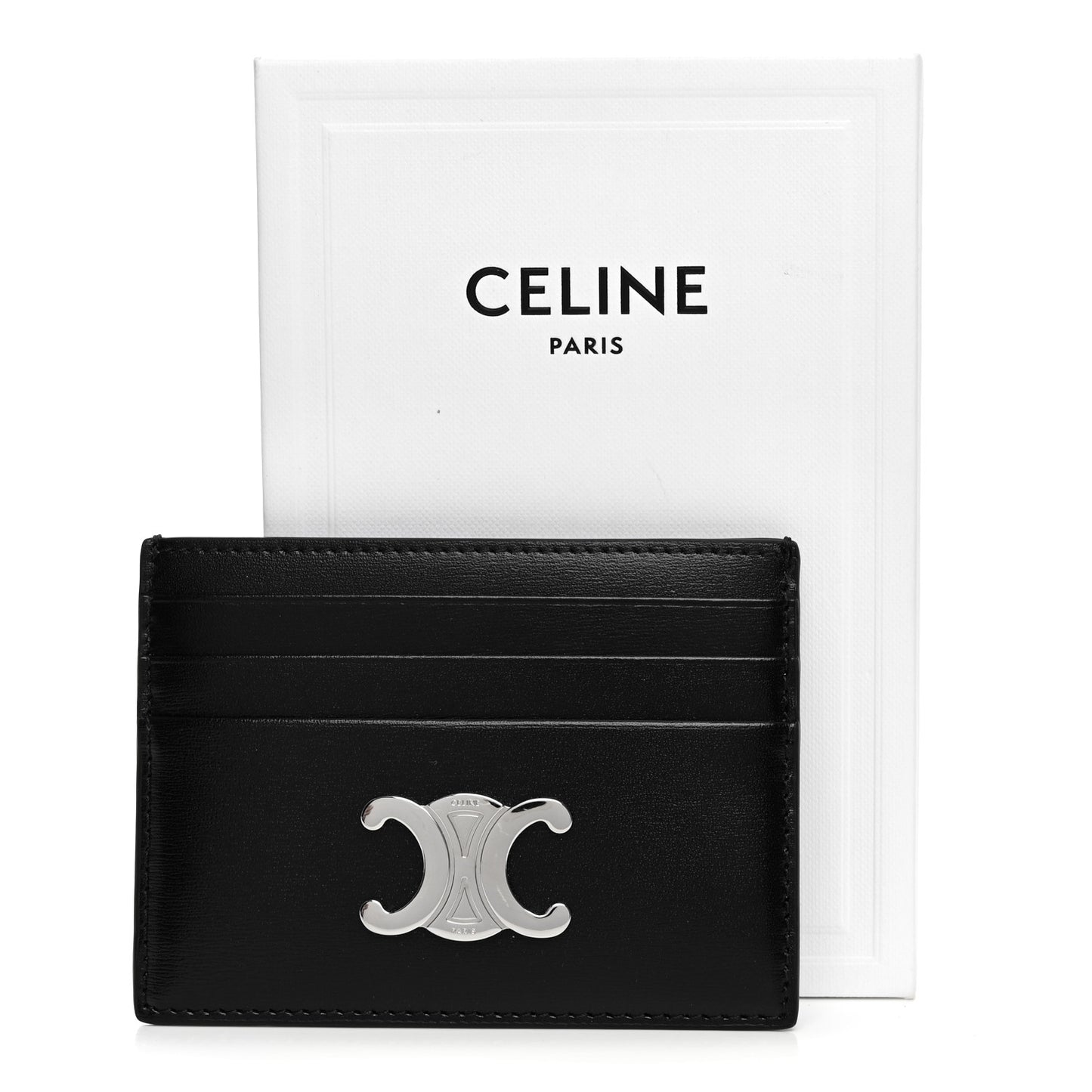 Shiny Calfskin Triomphe Card Holder Black