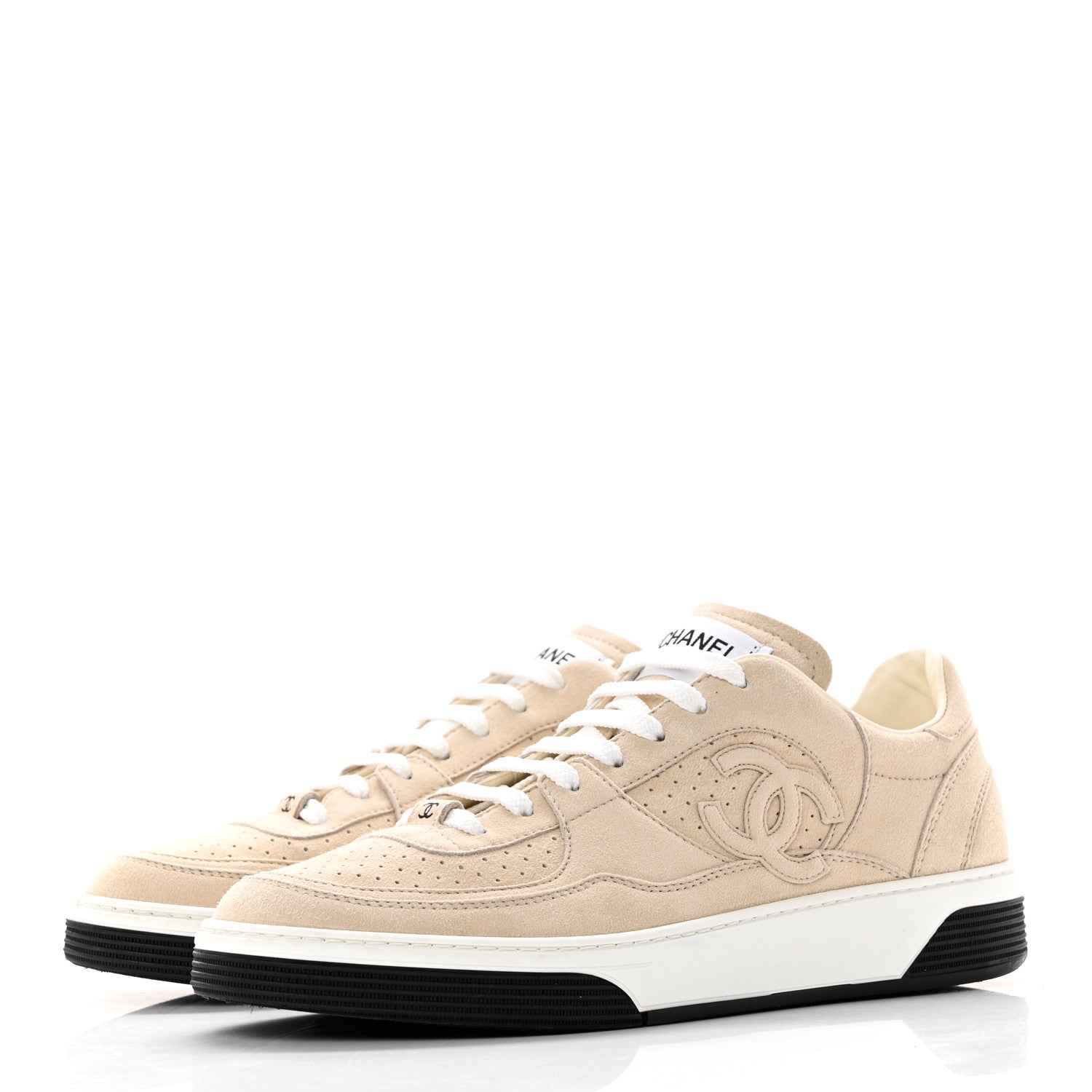 Chanel Suede Kidskin Womens CC Sneakers 41 Light Beige 3 of 8