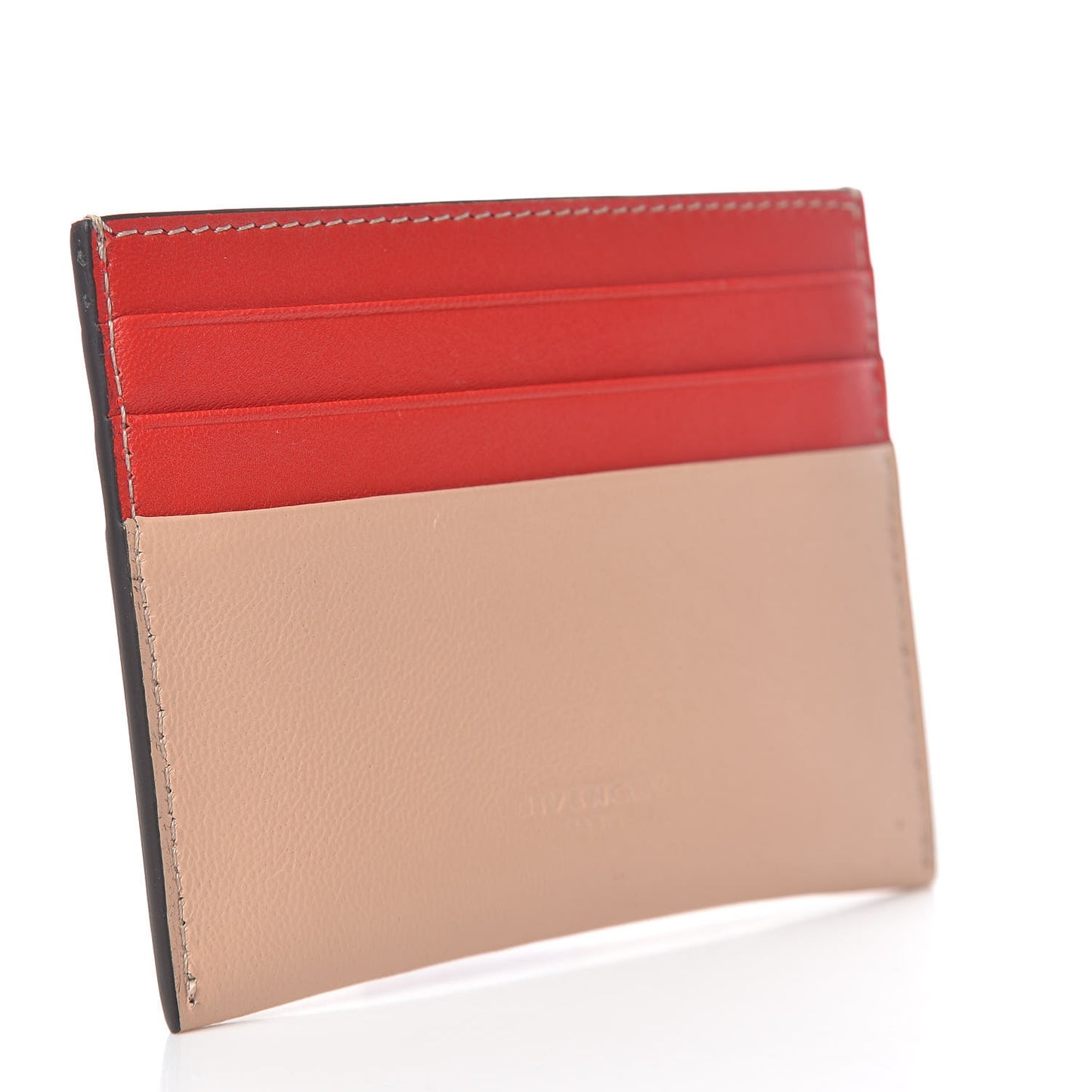 Lambskin Bi-Color Logo Emblem Card Holder Powder