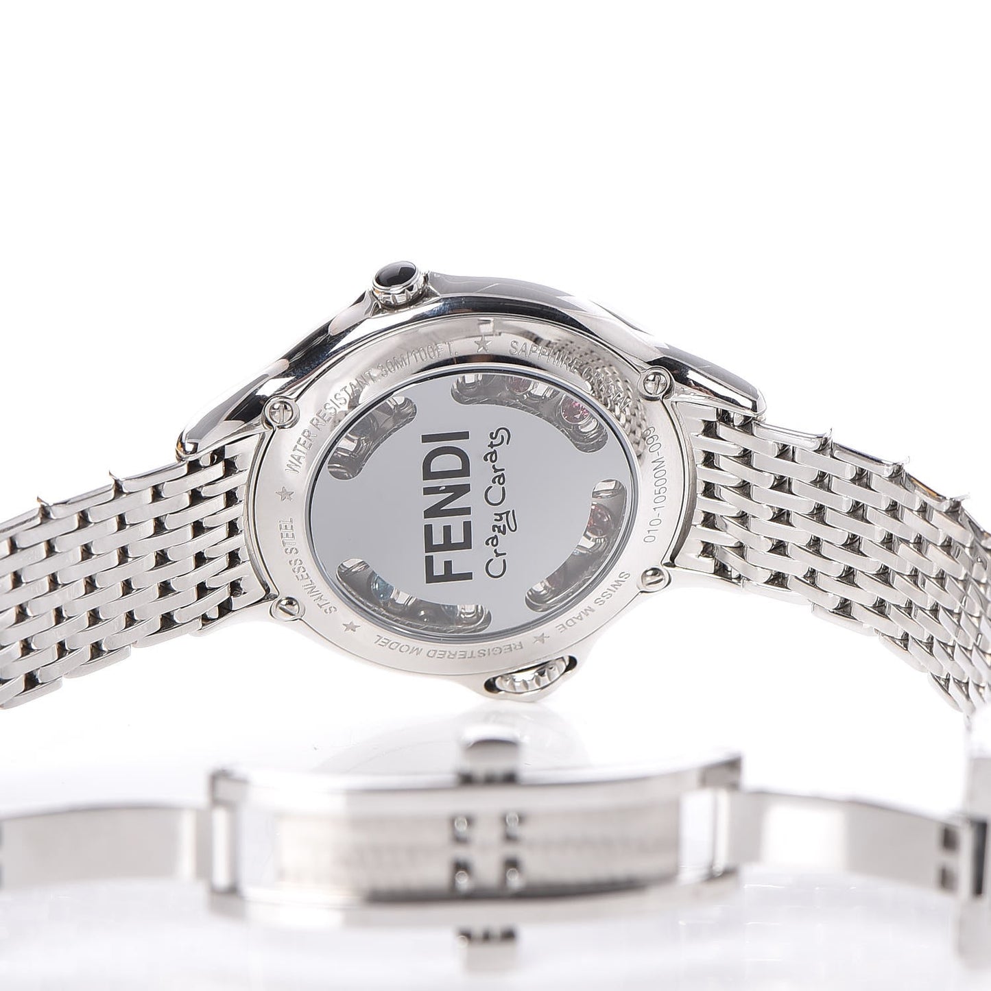 Stainless Steel Diamond Topaz 38mm Crazy Carats Rotating Gem Quartz Watch Black