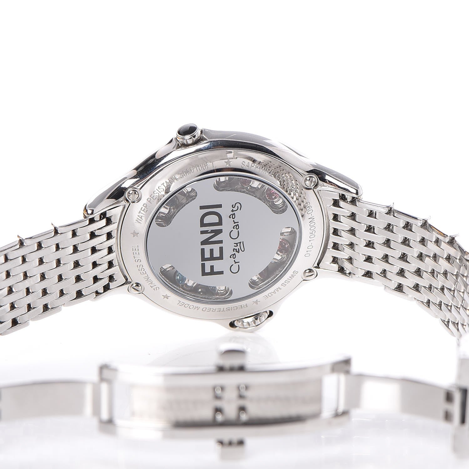 Fendi Stainless Steel Diamond Topaz 38mm Crazy Carats Rotating Gem Quartz Watch Black 6 of 7