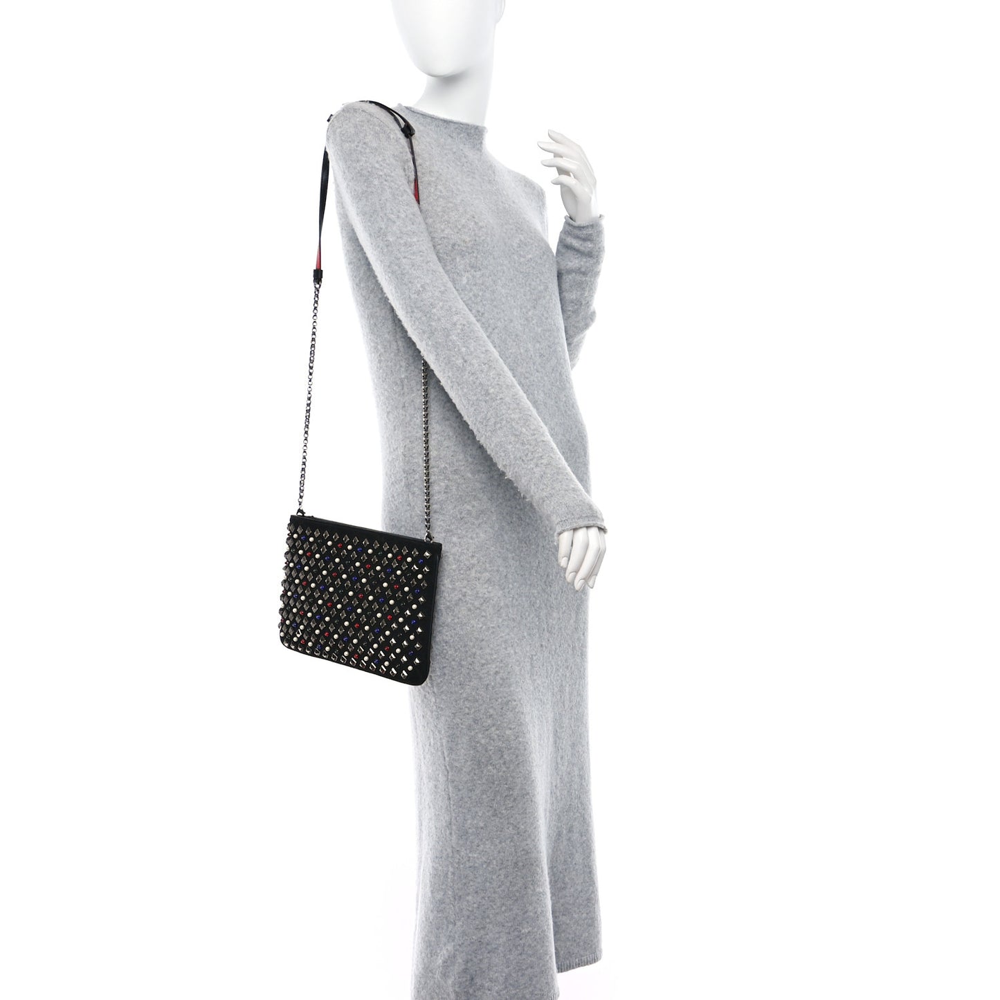 Suede Studded Loubiposh Tudor Clutch Black