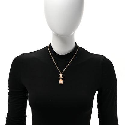 Chanel Pearl Crystal CC Pendant Necklace Gold Pink Pearly White 2 of 5