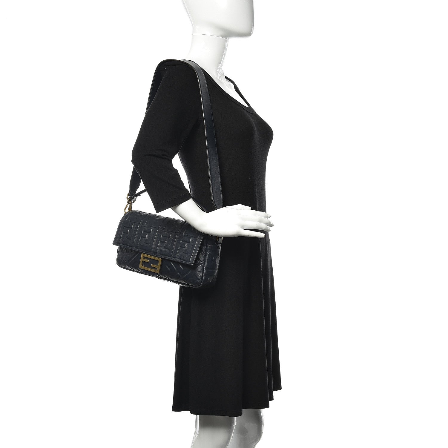 Fendi Nappa FF 1974 Embossed Baguette Midnight 2 of 11