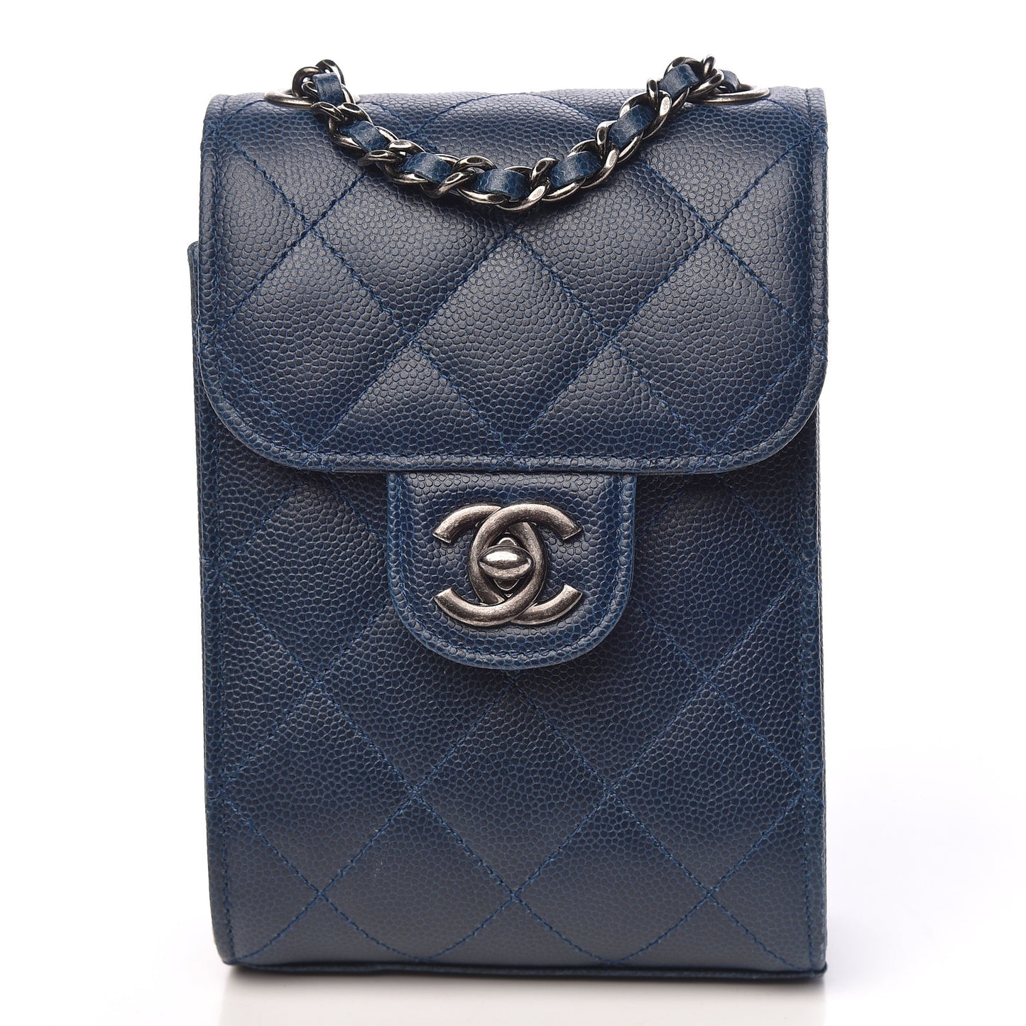 Caviar Quilted Extra Mini Wallet On Chain WOC Blue