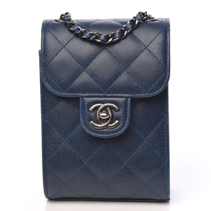 Chanel Caviar Quilted Extra Mini Wallet On Chain WOC Blue 1 of 11