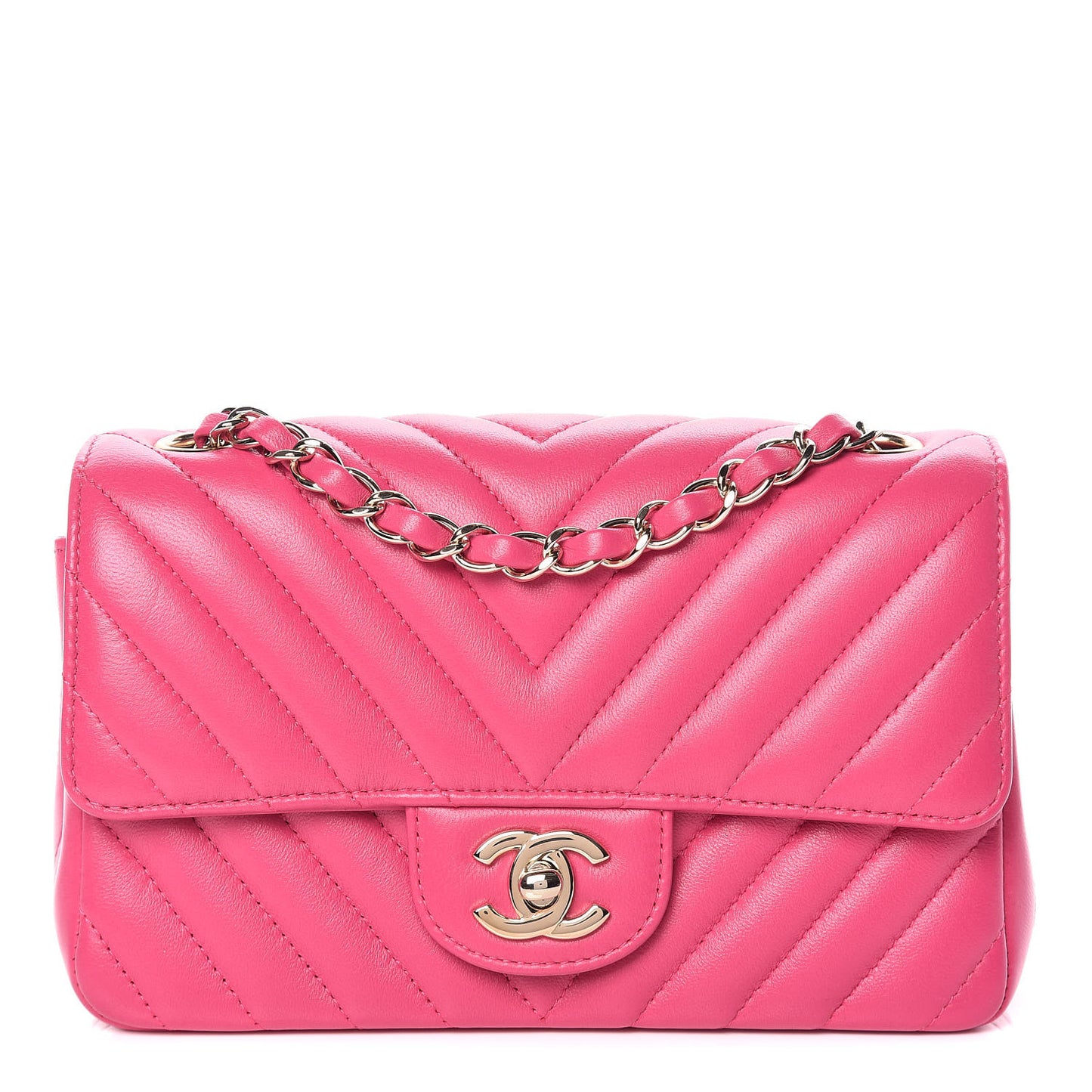 Lambskin Chevron Quilted Mini Rectangular Flap Fuchsia