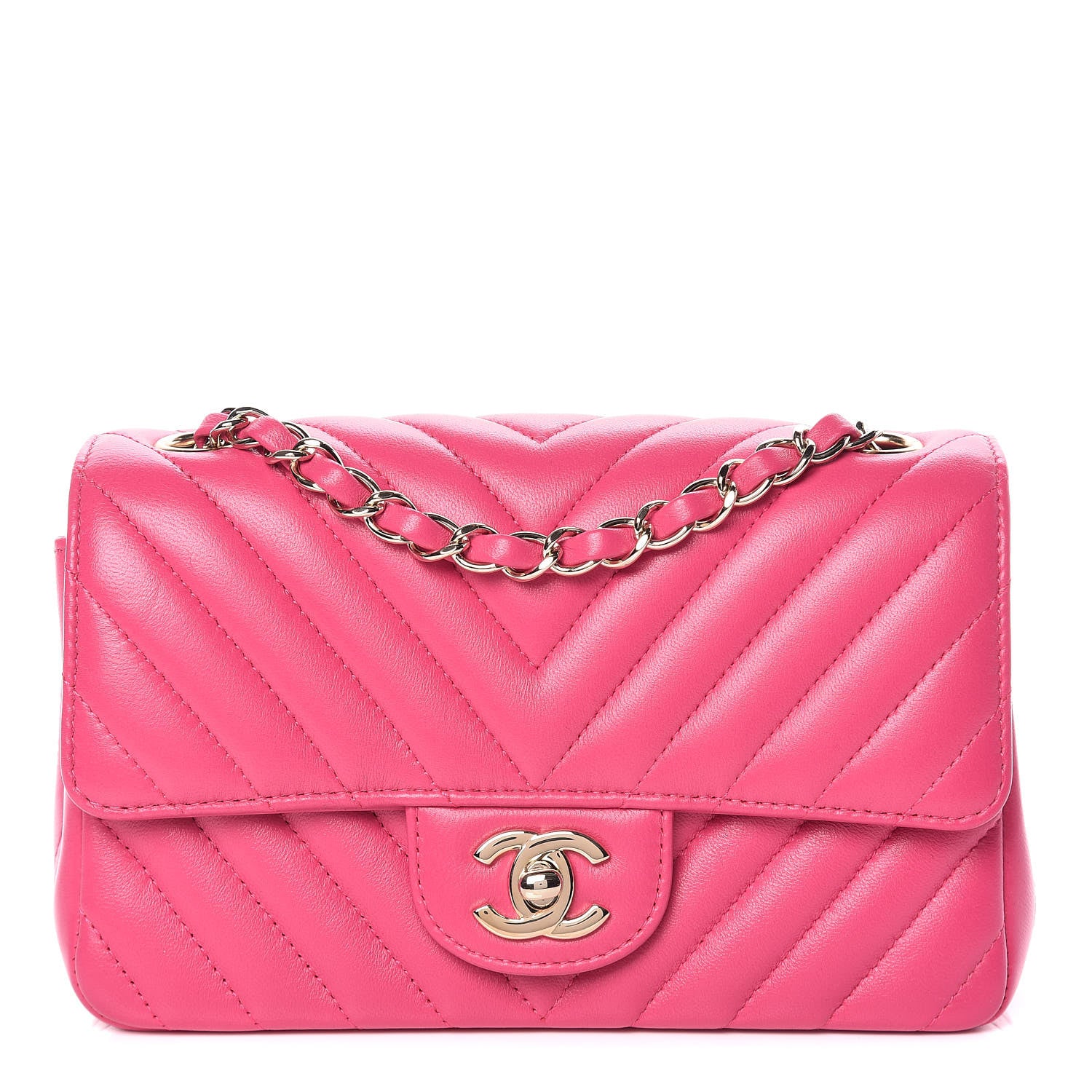 Chanel Lambskin Chevron Quilted Mini Rectangular Flap Fuchsia 1 of 10