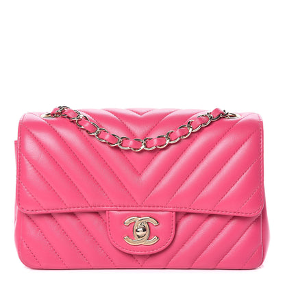 Chanel Lambskin Chevron Quilted Mini Rectangular Flap Fuchsia 1 of 10