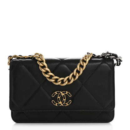 Chanel Goatskin Quilted Chanel 19 Wallet On Chain WOC Black 1 of 14