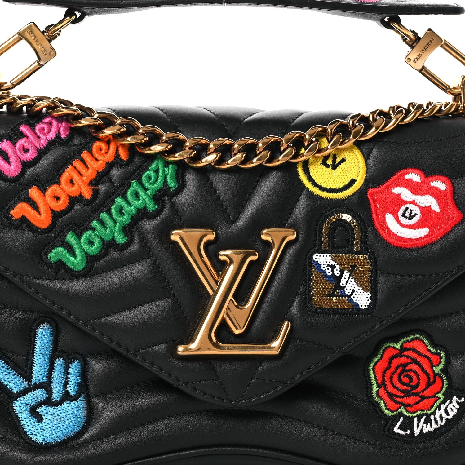 Louis Vuitton Calfskin Embroidered New Wave Chain MM Black 8 of 14