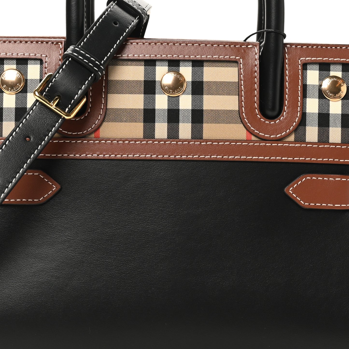 Calfskin Vintage Check Baby Two Handle Title Bag Black